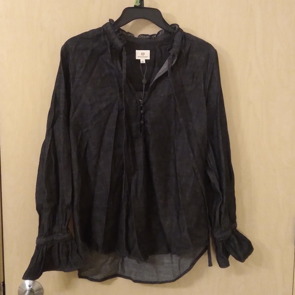 New Adriano Goldschmied Denim-Wash Cotton Blouses (S)